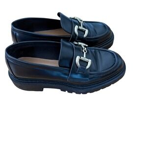 H&M Black Lug Sole Loafers Chunky Platform Horsebit Hardware Women's Size 40